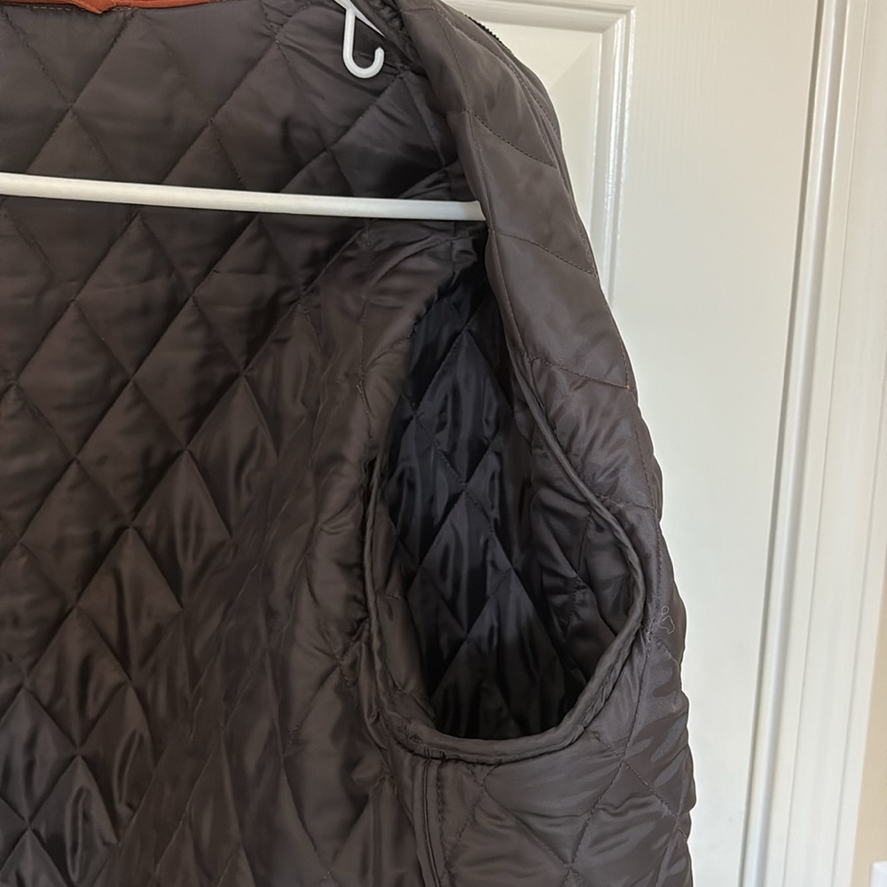 J Peterman Quilted Barn Jacket Brown Women’s M Corduroy Collar Button Front - Picture 14 of 15